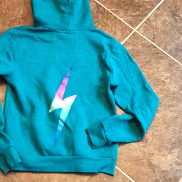 RARE lightning ⚡️ Aviator Nation Teal Blue Lightning Bolt Hoodie Small - Picture 1 of 10